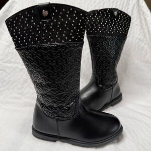 Bebe Toddler Black Studded Knee-High Boots Size 10 Girls Quilted fashion Shoes.